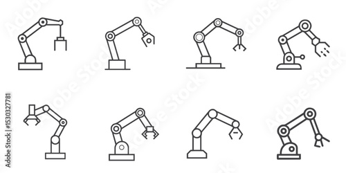Robotic Arm Icons Collection for Manufacturing Websites, Automation Technology Blogs, and Industrial Design Projects