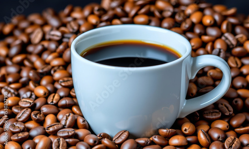 Coffee Cup Surrounded by Roasted Beans