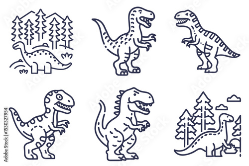 Dinosaur Icons Collection for Educational Materials, Children's Websites, Museum Displays, and Paleontology Presentations