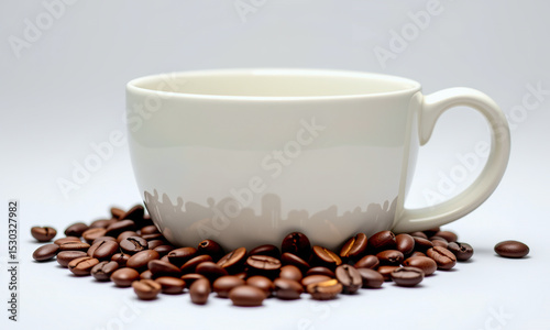 Coffee Cup Surrounded by Coffee Beans