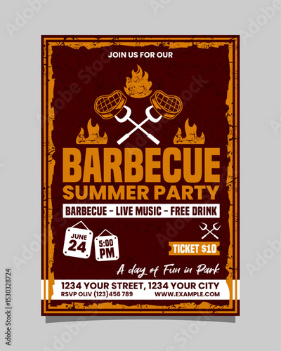 Barbecue Summer Party Portrait flyer, bbq invitation poster vector template design