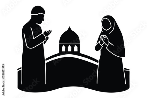 Muslim couple praying dua near zamzam well