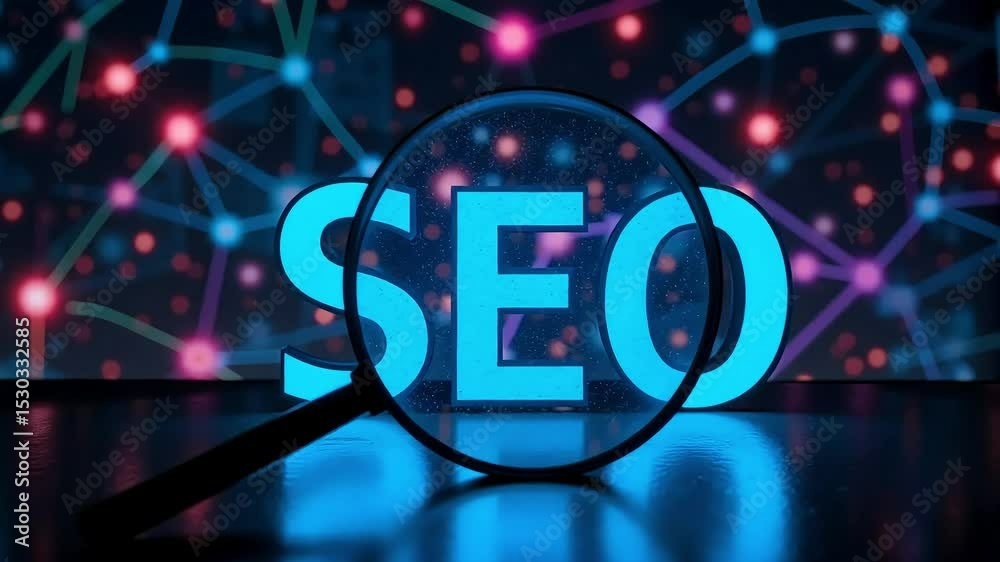Powerful SEO strategy magnifying glass reveals digital marketing success online search engine optimization