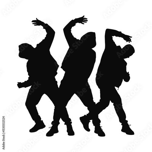 Silhouettes of male dancers in dynamic hip-hop or street dance poses