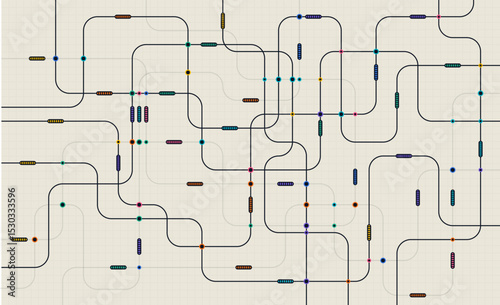 Circuit connect lines and dots. Network technology and Connection concept. Decentralized network nodes connections