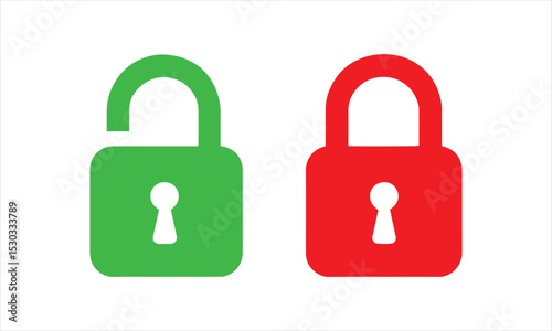 Security Padlock Icons – Locked Red & Unlocked Green Vector Symbols