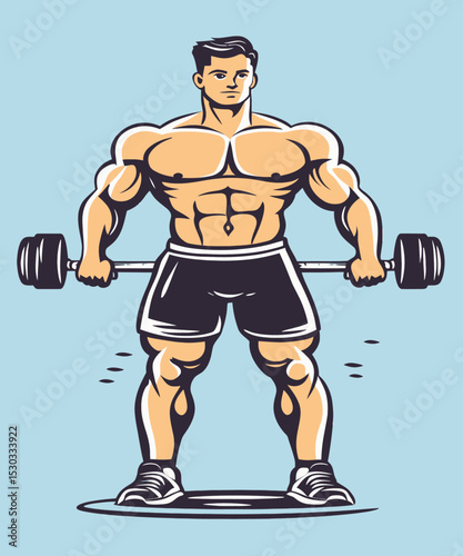Strong Man Lifting Dumbbell in Fitness Training Illustration