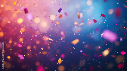 Colorful confetti showering against a blurry bokeh background for celebrations and events