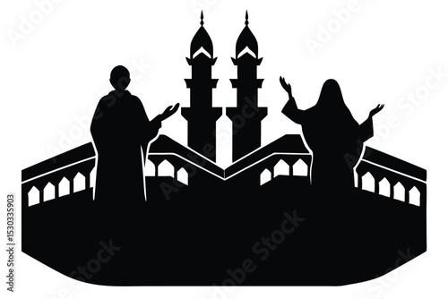 Silhouette couple performing umrah in mecca