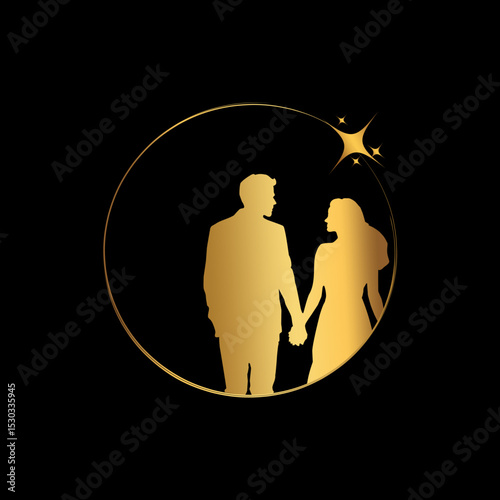 
Golden Silhouette of a Couple Holding Hands Under the Night Stars, Perfect for romantic themes, wedding inspirations and love stories