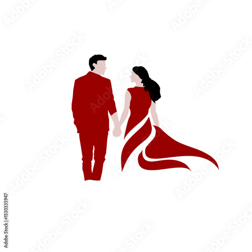 Romantic Silhouette of a Couple Holding Hands at Wedding, Perfect for romantic themes, wedding inspiration, and love stories