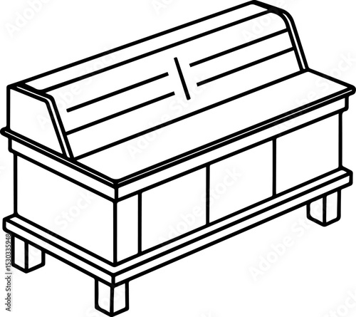 Storage bench outline vector illustration, line art