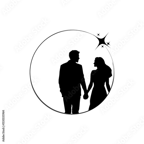 Silhouette of a couple holding hands under the stars, Perfect for romantic themes, wedding inspiration, and love stories