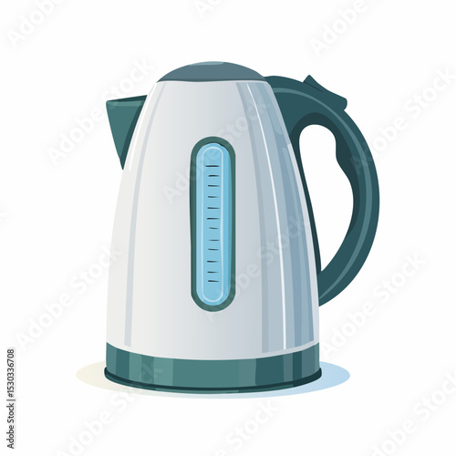 Vector of a curved electric kettle with handle on plain white background.