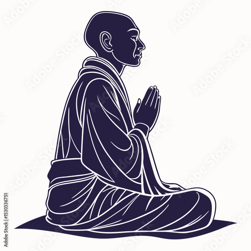 Contemplative Monk in Meditation Pose, a Peaceful and Spiritual Illustration
