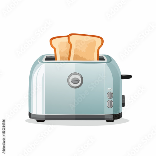 Vector of a toaster with two slices of toast showing, centered on white.