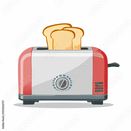 Vector of a toaster with two slices of toast showing, centered on white.