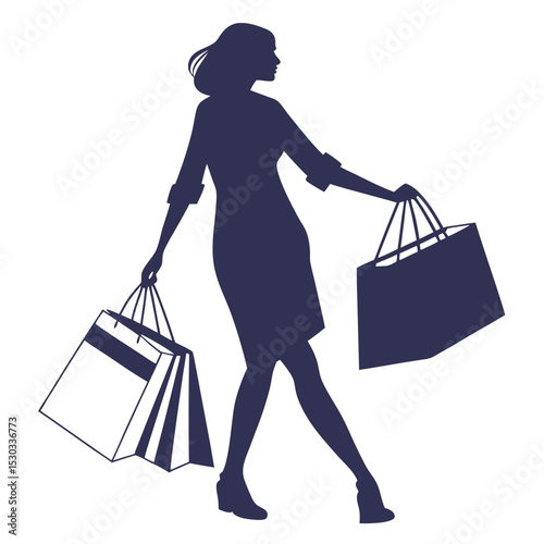 Elegant Woman Silhouette with Shopping Bags, Fashionable Shopper in Style, Shopping Spree