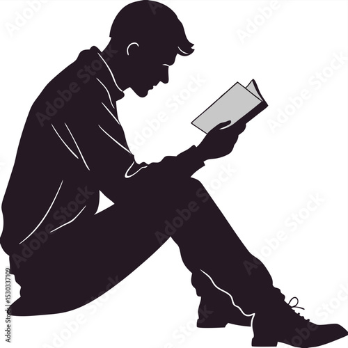 Silhouette of a man sitting and reading a book with concentration