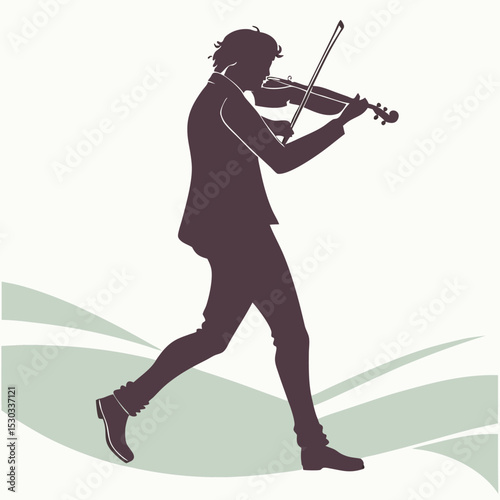 Silhouette of a musician playing the violin on a wave pattern background