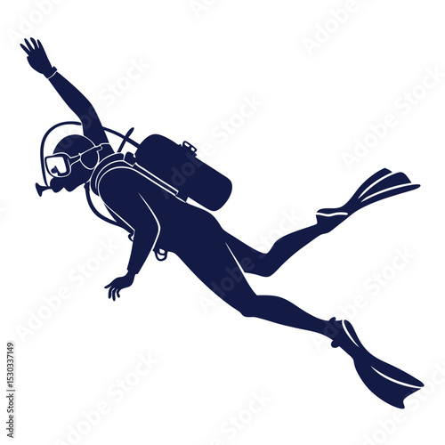 Silhouette of a scuba diver exploring the underwater world, arms outstretched