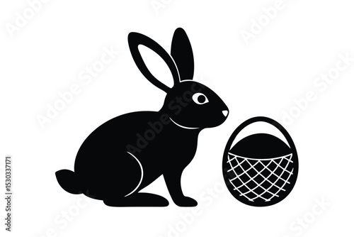 Bunny with painted Easter egg basket vector art illustration