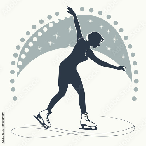 Silhouette of a woman figure skating gracefully on an ice rink illustration