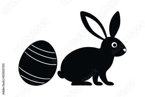 Cute bunny with oversized Easter egg vector art illustration