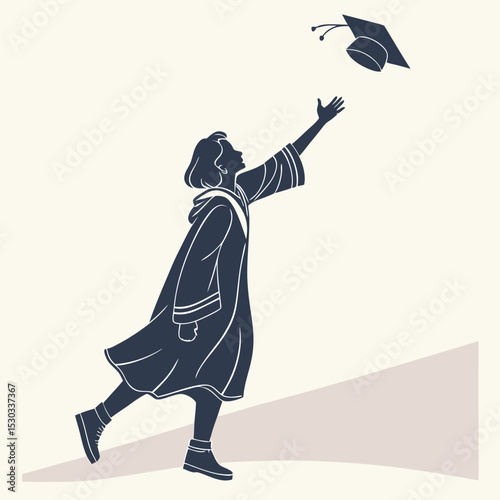 Silhouette of Graduating Woman Tossing Graduation Cap in the Air Celebratory Style