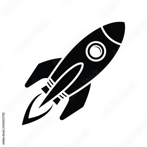 Black Rocket Icon: Flying Spaceship Vector for Innovation and Startup

