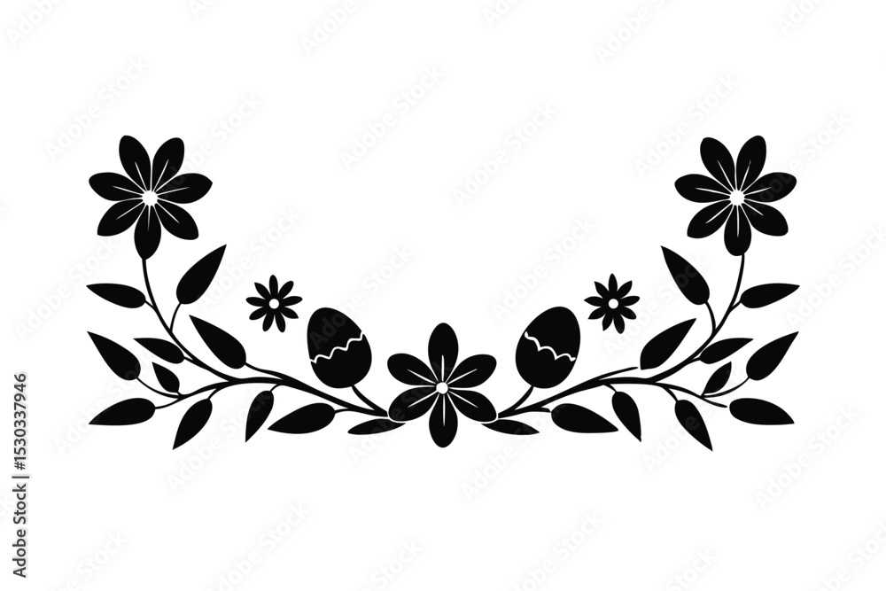Fototapeta premium Hand-painted Easter flower border vector art illustration
