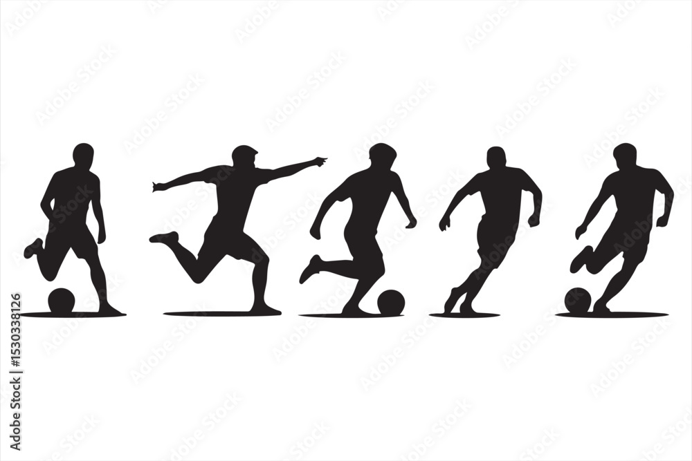 Obraz premium Full collection of soccer player silhouettes in action poses for sports design and infographics