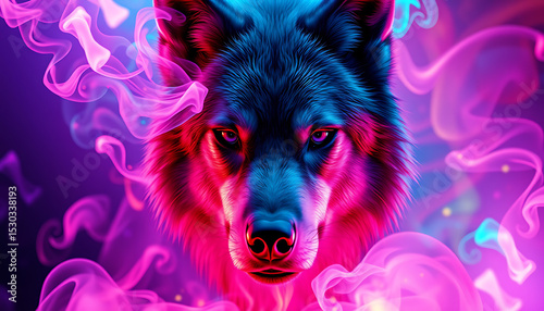 Isolated a portrait of wolf on amazing background, AI