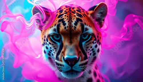Close up of a wild feline predator with striking spots, a dangerous big cat of the jungle