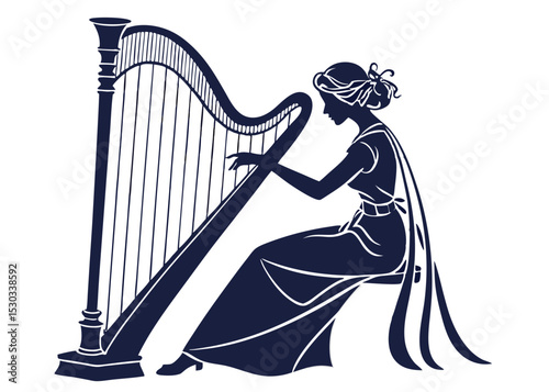 Harpist Silhouette Vector Illustration