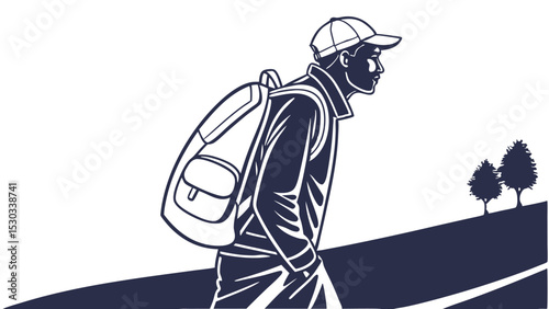 Silhouette of a Hiking Man with Backpack – Minimalist Outdoor Vector Illustration