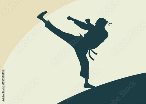 Martial Artist Silhouette – Karate/Kung Fu Fighter Vector Illustration