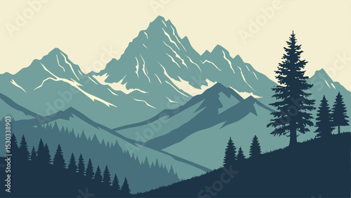 Mountain Range Silhouette – Majestic Peak Landscape Vector