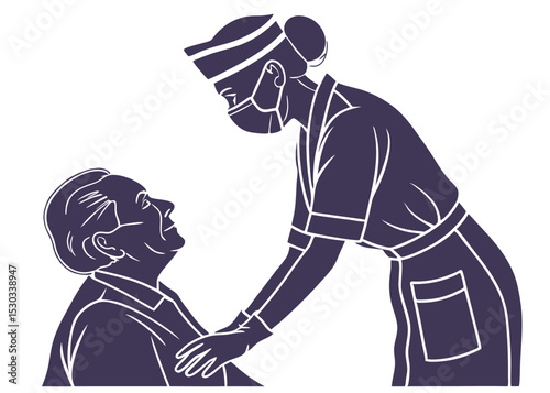 Nurse Helping Patient Silhouette – Medical Care Vector Illustration