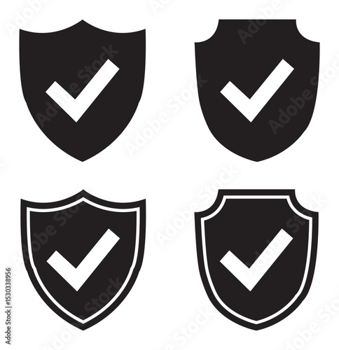 Free Download Shield icon set with check mark. Security shield icons with checkmarks in various styles and silhouette options. - GFXLoad