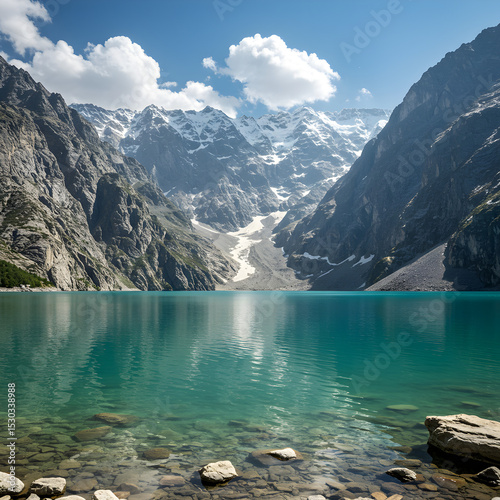 Stunning Alpine Lake: Breathtaking Mountain Scenery & Turquoise Waters on transparent background