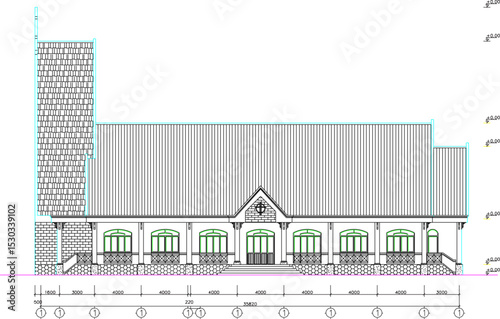 vector illustration of architectural design view of exterior facade of holy catholic church with classic vintage style