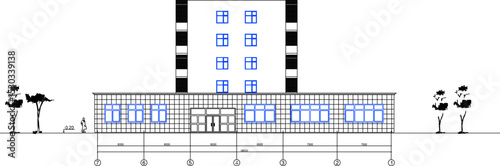 vector illustration of architectural design view of facade of modern multi-storey office building