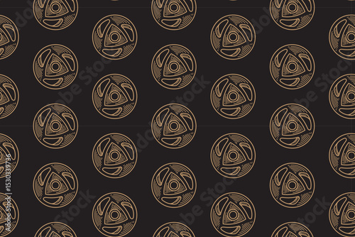 Weight plate line art seamless pattern on black background. Lifting bumper plate engraving doodle pattern background. Barbell plate hatching motif wallpaper. Fitness, gym, weightlifting merchandise