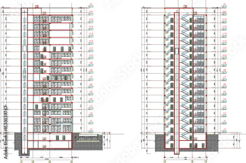 vector illustration of architectural design construction of high-rise buildings, offices, hotels and apartments 
