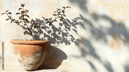 Terracotta Pot and Shadow Play: A Mediterranean Serenity
