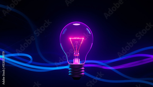 Brightly glowing light bulb on a dark background symbolizes innovation and electric power