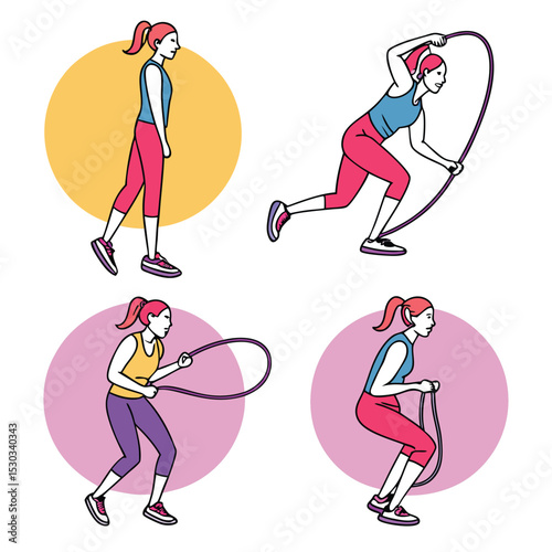 Jump rope workout icons set
