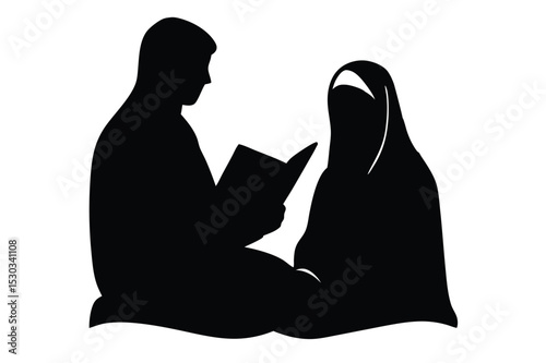 Silhouette of couple reading the quran together
