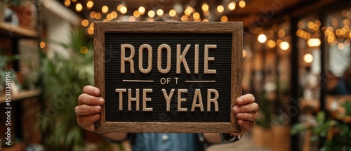Award sign held by person